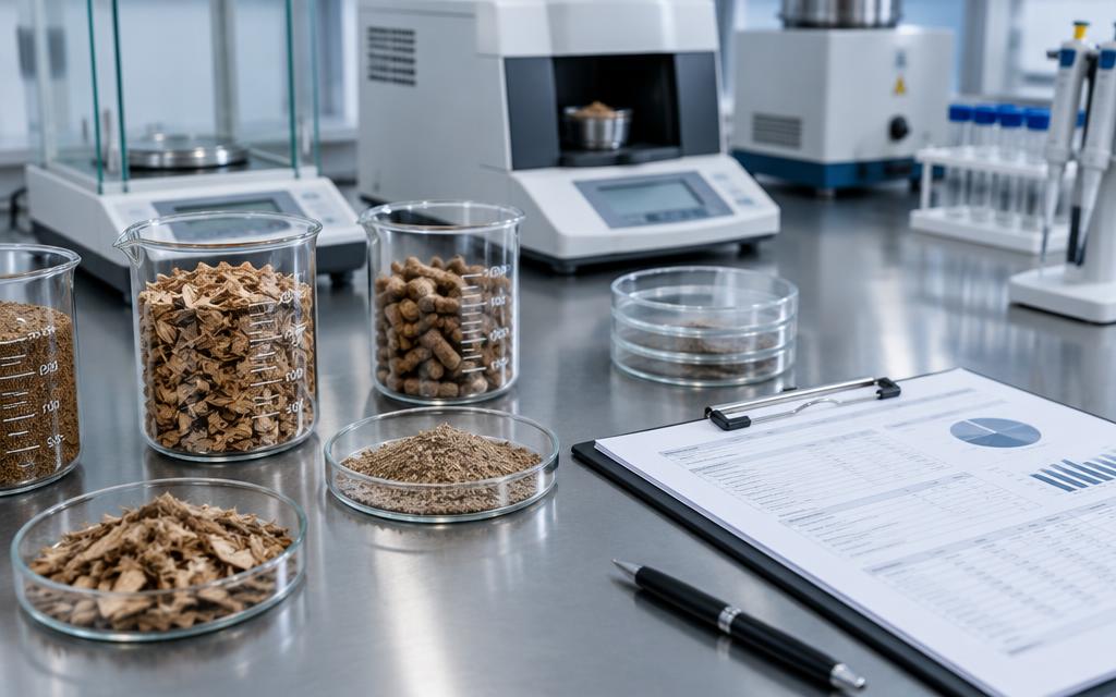 Biomass samples and a specification report on a laboratory quality control bench